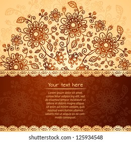 Vintage beige flowers ornament background with text field
