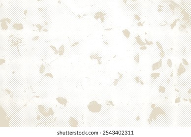 Vintage beige halftone dots and specks vector craft paper texture effect, Light cream ecru color half tone grunge grainy speckle background with dots, specks
