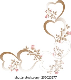 Vintage with beige hearts with red rose buds. EPS10 vector illustration.