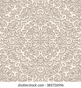 Vintage beige ornament, vector seamless pattern in neutral color