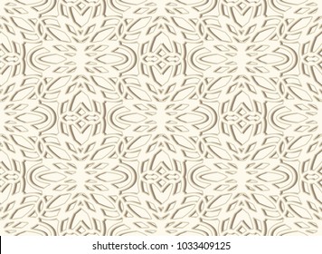 Vintage beige ornamental background, vector seamless pattern in neutral color