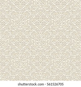 Vintage beige ornamental background, vector seamless pattern in neutral color