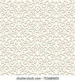 Vintage beige ornamental background, vector seamless pattern in neutral color