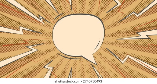 Vintage beige retro comic book style background with empty speech bubble for classic storytelling designs