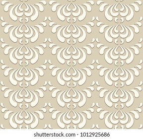 Vintage beige seamless pattern with floral swirls, vector ornamental background 