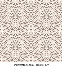 Vintage beige seamless pattern, ornamental vector background in neutral color