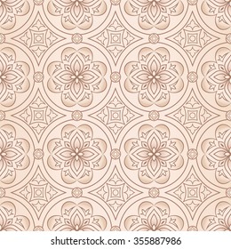 Vintage beige seamless texture.  Element for design. Ornamental backdrop. Pattern fill. Ornate floral decor for wallpaper. Traditional decor on beige background.