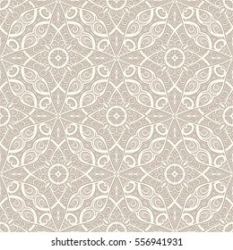 Vintage beige swirly ornament, vector seamless pattern in neutral color