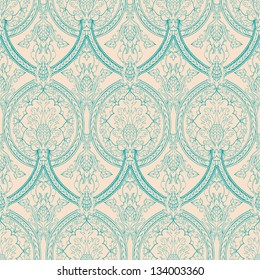 vintage beige and turquoise floral seamless pattern with pineapples. vector illustration