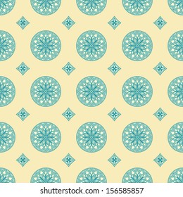 vintage beige and turquoise seamless pattern on a yellow background. vector illustration 