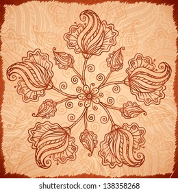 Vintage beige vector ornate background in Indian style
