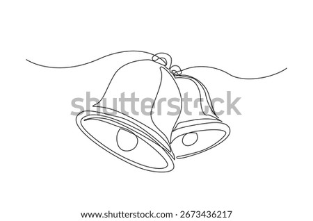 Vintage bell in continuous one line drawing. Single line art illustration of ship bell.