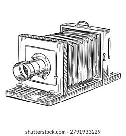 vintage bellows camera vector line art hand drawn illustration