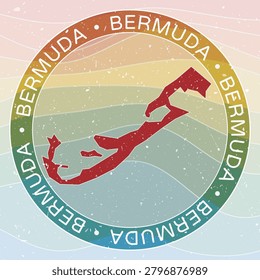 Vintage Bermuda Round Logo. Distressed wave stripes Country badge with grunge scratch texture. Bermuda Retro Map Emblem. Vector Illustration.
