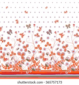 Vintage Berries Leaves Fruit Moth butterfly Wallpaper. Vertical Seamless pattern can be used for wallpapers, pattern fills, web page backgrounds, surface textures. Gorgeous vector retro background