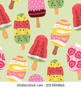Vintage berry ice cream pattern, great design for any purposes. Seamless background. Cartoon sugar. Vector illustration design. Sweet backdrop for textile, wrapping paper, greeting cards