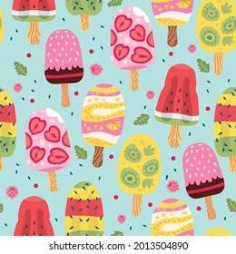 Vintage berry ice cream pattern, great design for any purposes. Seamless background. Cartoon sugar. Vector illustration design. Sweet backdrop for textile, wrapping paper, greeting cards