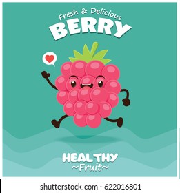 Vintage berry poster design with vector berry character.