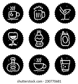 Vintage Beverages icons set, vector Illustration
