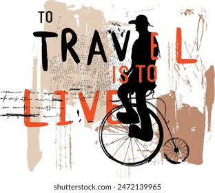 vintage bicycle art, graffiti slogan print with neon spray, t shirt graphics print vector illustration design, Urban typography hipster street art for graphic t- shirt and other, eps8