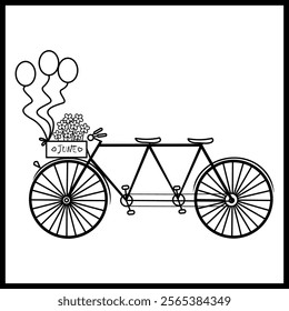 Vintage bicycle with ballons. Vector graphic illustration of old-style bike silhouette for print isolated on white