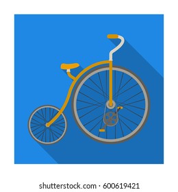 Vintage bicycle. The first bicycle. Huge and small wheel.Different Bicycle single icon in flat style vector symbol stock illustration.