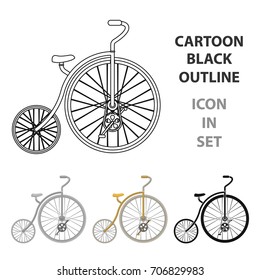 Vintage bicycle. The first bicycle. Huge and small wheel.Different Bicycle single icon in cartoon style vector symbol stock illustration.