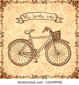 Vintage bicycle hand drawn vector card