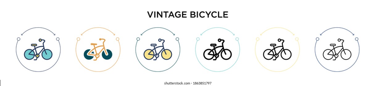 Vintage bicycle icon in filled, thin line, outline and stroke style. Vector illustration of two colored and black vintage bicycle vector icons designs can be used for mobile, ui, web