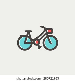 Icono vintage de bicicleta línea delgada para web y móvil, moderno diseño minimalista plano. Icono del vector con contorno gris oscuro y color de desplazamiento en fondo gris claro.