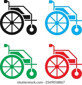 Vintage bicycle icons, minimalist design, high-contrast colors, black blue green red, simple geometric shapes, penny-farthing style, retro transportation symbols, flat vector graphics, clean lines, bo