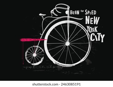 Vintage bicycle, old bicycle in hand drawing, Vintage bicycle graffiti image, graffiti slogan print, t shirt graphics print vector illustration design, Urban typography hipster street art for graphic 