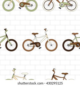 Vintage Bicycle on White Brick Wall Seamless Vector illustration Background