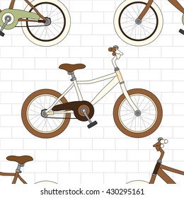 Vintage Bicycle on White Brick Wall Seamless Vector illustration Background