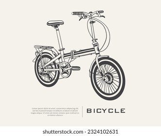 the vintage bicycle of poster drawing ink sketch. Vector hand-drawn illustration of city bicycle in ink hand-drawn style.