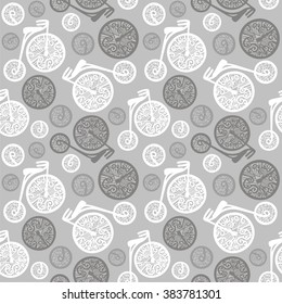 Vintage bicycle, seamless retro pattern. Wallpaper interior, decoupage, label, fabric, cover, embroidery, scrapbook - stock vector