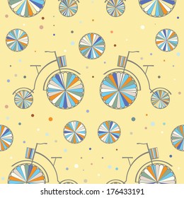 Vintage Bicycle Seamless Vector Background. Retro Bike Color Pattern