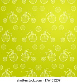 Vintage Bicycle Seamless Vector Background. Retro Bike Yellow Pattern
