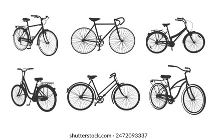 Vintage bicycle silhouette, Classic bicycle silhouettes, Vintage bicycle vector, Old bicycle silhouette.