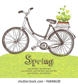 Vintage bicycle with spring seedlings