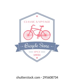Vintage Bicycle store design on shield, vector illustration, eps10, easy to edit