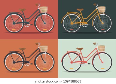 Vintage Bicycles with Baskets - Retro Color Scheme