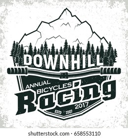 Vintage bicycles club logo design,  downhill bikers grange print stamp, creative typography emblem, Vector