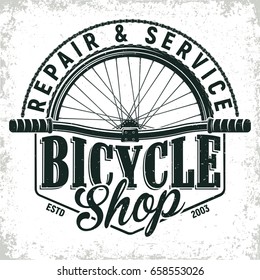 Vintage Bicycles Repair Shop Logo Design,  Grange Print Stamp, Creative Typography Emblem, Vector