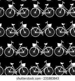 Vintage bicycles, seamless pattern black and white. vector