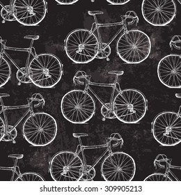 Vintage Bicycles Seamless Pattern on Black Grunge Background
