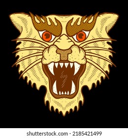 Vintage big cat illustration vector colorful for print on tshirt, poster, logo, stickers etc
