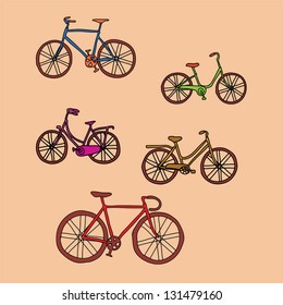 vintage bike hand drawing doodle set