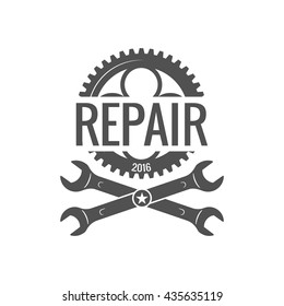Vintage bike repair logo badges and labels. Cycle wheel isolated vector. Old style bicycle shop and repair logotypes