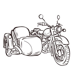 Vintage Bike And Sidecar. Hand Drawn Vector Illustration